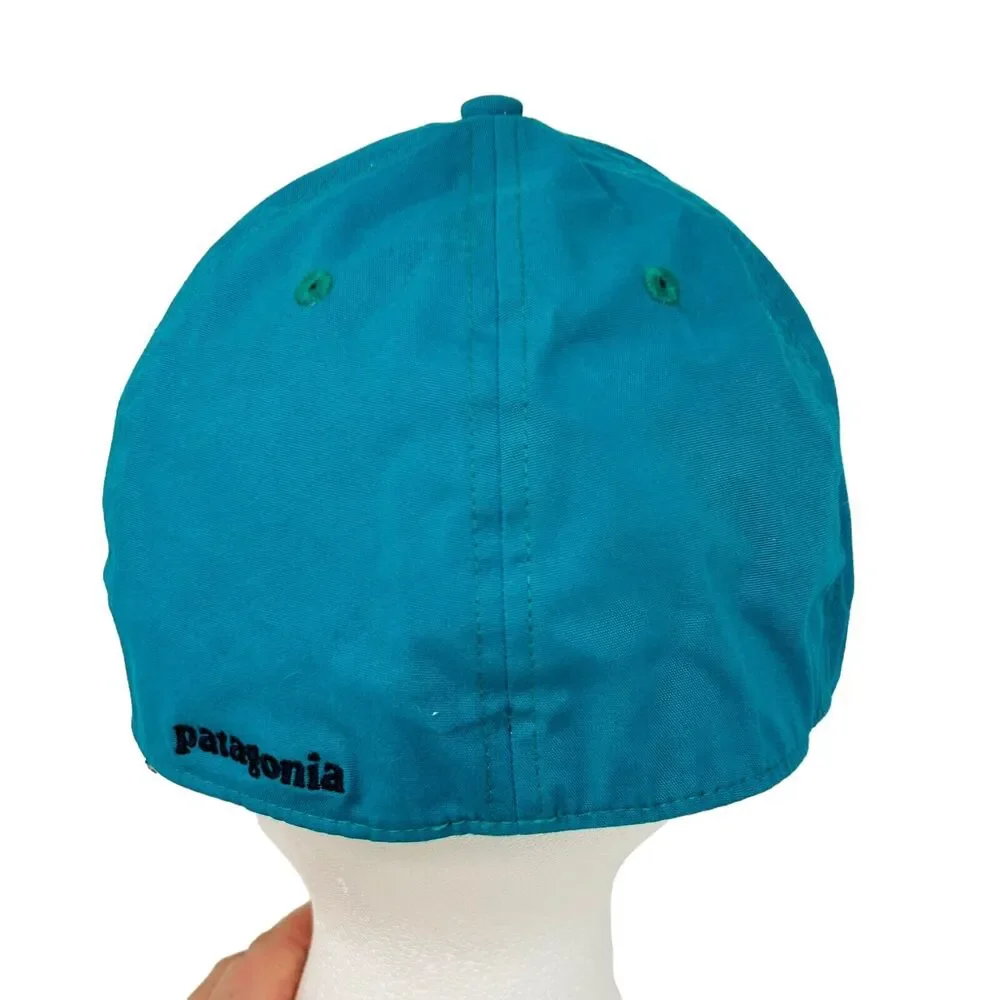 Patagonia Trucker Hat Teal Navy Brim P-6 Logo Size L Organic Cotton - Picture 2 of 7